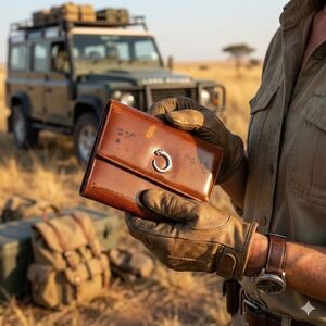 Vintage Cartier Panthere Cognac Leather Tri-Fold Wallet Silver Logo AS-IS